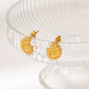 Joolim - Pendientes de Perlas en Espiral con Degradado, Chapados en Oro de 18K, Resistentes al Agua y Sin Decoloración, Joyería de Acero Inoxidable al por Mayor - Product Image 4