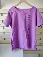 T-shirt d'été rétro pour femme, couleur unie, grande taille, décontracté, coupe ample, boutonné, en coton et lin, manches courtes, col rond