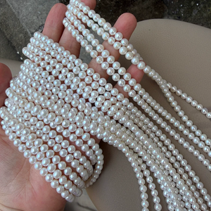 Perles d'eau douce naturelles 5,5-6 mm, perles blanches à haute brillance, presque rondes, pour la fabrication de bijoux, collier, vente en gros - Product Image 3