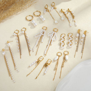 Fashion Wholesale Fine 14k 18k <b>Gold</b> Plated 316L Stainless Steel Pearl Tassel Drop <b>Dangle</b> <b>Gold</b> <b>Earrings</b> for Women - Product Image 1