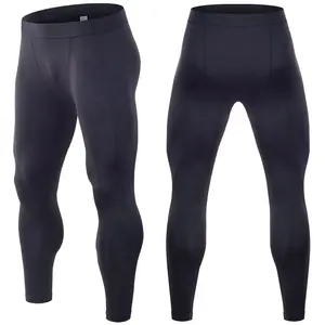 Wholesale 4 needles flatlock seam cheap plain black men's compression leggings, compression tights, compression pants