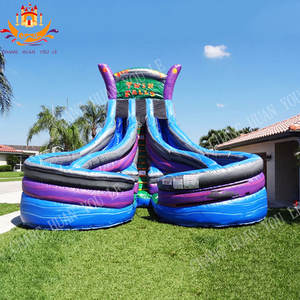 Pvc ikiz düşer çift şeritli tirbuşon su kaydırağı su Park kaydırağı Combo kaymak yaşam dolu kale şişme havuz kaydırağı su kaydırağı - Product Image 3