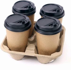 Factory Price Biodegradable Eco Friendly Disposable Single Wall Kraft Color Craft <b>Paper</b> Customizable 4-Cup Holder for Takeaway - Product Image 4