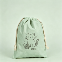 Pochette en toile pliable compacte à motif de dessin animé écologique, avec cordon de serrage, logo personnalisé pour le bureau/l'école, promotionnelle
