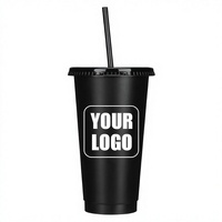 Gobelets réutilisables en plastique avec couvercles et pailles, logo personnalisé, pour café glacé, 24 oz, en vrac, noirs, unisexe, personnalisables