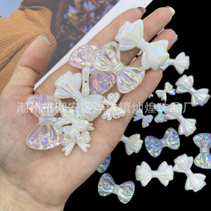 Iridescent Acrylic Bow Beads Cream Glue Hair <b>Clip</b> Diy Jewelry Accessories For Phone Case Chain Headwear Daily Use - Product Image 3