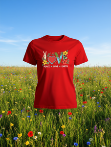 T-shirt da donna Love Peace And Earth, tinta unita, manica corta, girocollo, 100% cotone, vestibilità comoda, primavera estate, casual - Product Image 2