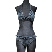 SADI Dames Érotique Bralette G-String Lingerie Ensemble 2 Pièces Évider Jean Sexy Sous-Vêtements pour Femmes Strings Type