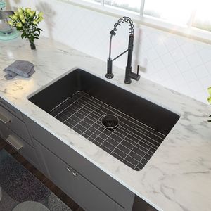 Fregadero de Cocina de un Solo Tazón, 33x19x, de Acero Inoxidable Negro Mate, Diseño Rectangular Contemporáneo, para Instalar Bajo Encimera - Product Image 4