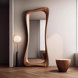 Specchio a Figura Intera Ondulato in Legno Stile Mid-Century Moderno, Specchio Irregolare da Parete per Arredamento Casa, Vendita all'Ingrosso - Product Image 4