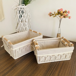 Cestini <span class=keywords><strong>da</strong></span> collezione in tessuto artigianale Organizer in corda di cotone Set di fodere in tessuto rettangolari ogni giorno rimovibili in ferro rinforzato per - Product Image 6