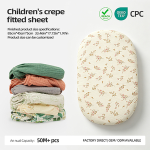 Sábana de Cuna de Algodón Crepé de Doble Capa 85x45x5cm, Transpirable, Ajustable, con Certificación de Seguridad Clase A, para Recién Nacidos - Product Image 1