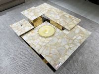 Table basse carrée en pierre de cristal blanc de qualité supérieure, moderne, simple et durable, pour le salon