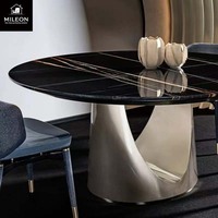 Table à manger ronde moderne de luxe en marbre naturel noir sur mesure pour 6, 8 et 10 personnes