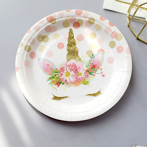 Juego de Platos y Vasos de Papel con Diseño de Unicornio de Puntos Rosas, Vajilla Desechable para Fiestas de Cumpleaños Infantiles - Product Image 2