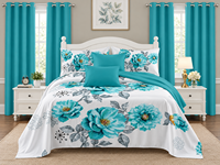 Vente flash : Ensemble de literie 8 pièces pour lit Queen ou King, draps imprimés de fleurs avec rideaux assortis
