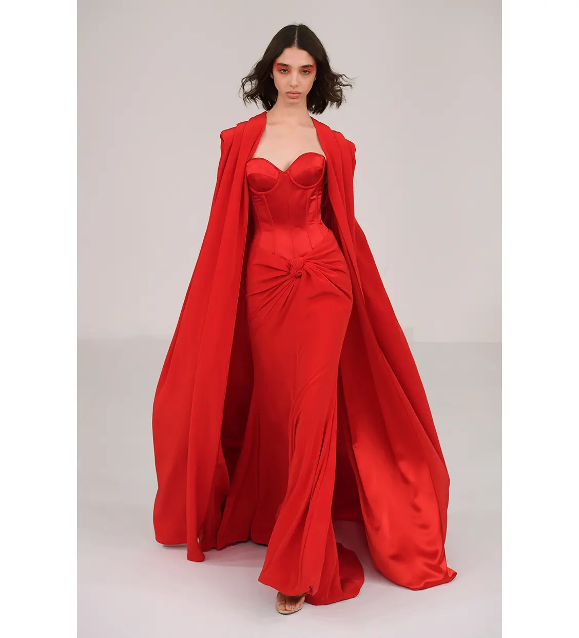 ชุดสูทสองชิ้นสำหรับผู้หญิงชุดเสื้อและกระโปรงยาวชุดปาร์ตี้สีแดง A7601