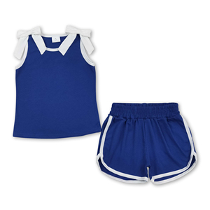 RTS/OEM/ODM Game Day Mädchen-Teamoutfits, Ärmelloses Schleifentop und Shorts-Set Mädchenbekleidung für Fußballspiele und Ausgeh-Looks - Product Image 5