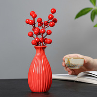 Vas Bunga Keramik Kecil Buatan Tangan Minimalis Modern Merah, Hadiah Bisnis, Botol Diffuser Aroma, Aksesori Dekorasi Meja