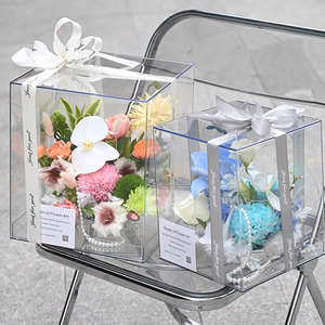Acryworks nhà máy tùy chỉnh sang trọng rõ ràng bảo quản hoa Hộp quà tặng trong suốt Acrylic hoa lưu trữ hiển thị trường hợp với Ribbon - Product Image 2