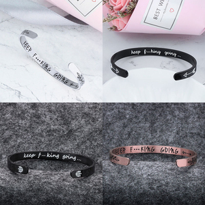 Sức Tiếp Tục Đi Thiết Kế Thời Trang Thép Không Gỉ Khắc Tin Nhắn Cuff Inspirational 18 k Bangle Vòng Đeo Tay cho Nam Giới Phụ Nữ - Product Image 4