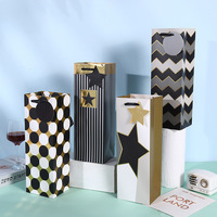 Cadeaux de Noël, mariage, anniversaire, ou pour un nouvel emplacement : Sac fourre-tout en papier réutilisable avec poignées, imprimé feuille d'or métallique, pour bouteille de vin