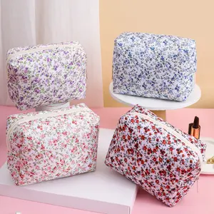 다채로운 여행을 핑크 맞춤형 꽃 메이크업 파우치 소녀를위한 귀여운 꽃 면 화장품 가방