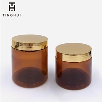 Pot cylindrique en plastique PET transparent vide de 100 ml, 120 ml, 150 ml, 200 ml, 250 ml avec couvercle doré, emballage cosmétique de luxe pour crème
