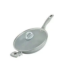 Big Cooking Wok Commercial Aluminium Non Stick Induction Chinese Wok with Lid