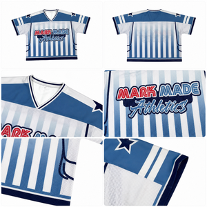 Maillot de football américain unisexe personnalisé, haute qualité, respirant, imprimé, coupe oversize, en polyester, avec transferts thermiques, style rétro, été - Product Image 4