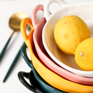 Juego de tazones de cerámica con doble asa, color sólido, para fideos, ensaladas, vajilla para el hogar y la cocina, para adultos - Product Image 4