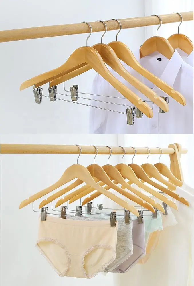 Nice White Color Shirts Top Trousers Pants Wooden Hanger