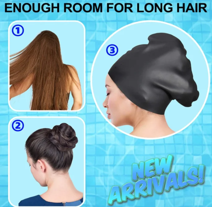 2 Cuffie Da Nuoto Extra Large In Silicone – Per Capelli Lunghi, Trecce, Dreadlock, Afro – Bambini E Ragazzi - 3