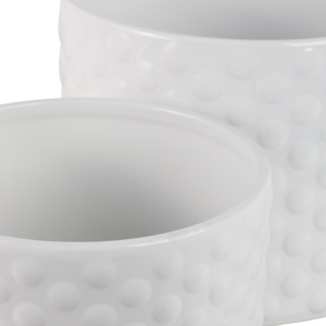 Vasi in ceramica con motivo a rilievo e sottovasi, design testurizzato per decorazioni da giardino interne ed esterne, elegante bianco - Product Image 6