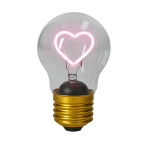 Lampadina in Vetro a Forma di Cuore con Luce Rosa, Illuminazione Decorativa per Arredamento Casa - Product Image 1