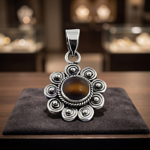Colgante de plata 925, colgante de ojo de tigre, colgante de piedras preciosas étnicas - Product Image 2