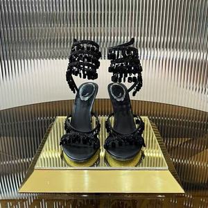 Sandali avvolgenti con tacco a <span class=keywords><strong>spillo</strong></span>, cristalli e nappine, scarpe da sposa firmate donna, tacchi alti di lusso - Product Image 1