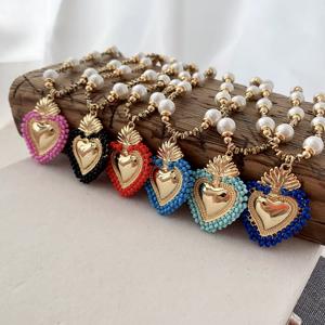 <span class=keywords><strong>BD</strong></span>- B4955 mode solide amour coeur collier rond nature perle collier 18k or collier femmes bijoux nouveau - Product Image 2