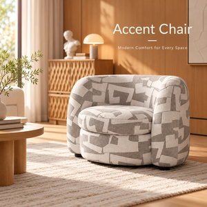 Fauteuil d'appoint moderne VB rembourré avec tissu à motif géométrique, fauteuil barillet pour salon, chambre, hôtel, mobilier de salon - Product Image 2