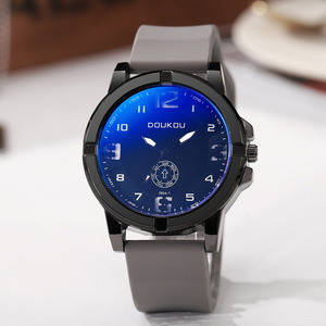 Montre ronde pour hommes, <span class=keywords><strong>grand</strong></span> cadran, chiffres arabes, montre-bracelet à Quartz, bracelet en alliage et Silicone, cadeau de Sport pour étudiants - Product Image 4