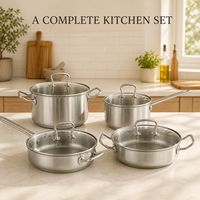 Ensemble de 8 ustensiles de cuisine en acier inoxydable, batterie de cuisine avec couvercles en verre, casseroles et faitouts compatibles induction
