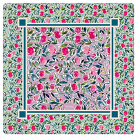 Tapis de Mahjong Floral Peint à la Main, Bordure Dentelle Vert Menthe, Housse de Table Carrée Antidérapante, Coussin de Jeu Imprimé Vaisselle Colorée