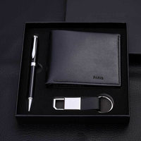 Set Dompet Kulit Pu Bisnis Pria, Set Dompet Kulit dengan Gantungan Kunci Pena, Dompet Hadiah Pria Kustom Premium Murah 3 Buah Per Set
