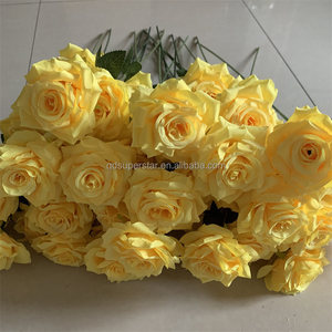 E-032 all'ingrosso della festa di nozze della famiglia della tavola da pranzo <span class=keywords><strong>fiori</strong></span> 3 teste di seta giallo rose <span class=keywords><strong>fiori</strong></span> artificiali - Product Image 1