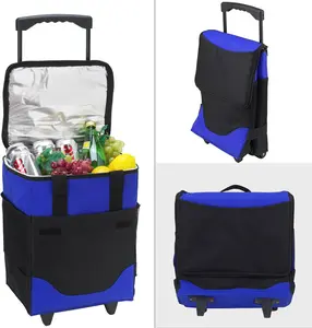 Bigger Blue Polyester Rolling Trolley Dolly Folding Insulated Cooler Bag