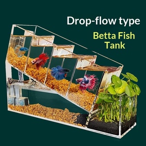 Rak <span class=keywords><strong>Display</strong></span> Ikan Betta Akrilik Unik dengan Beberapa Sekat 4 Grid, Plastik Anti Pecah, Akuarium Beta dengan Pompa - Product Image 2