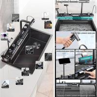 Évier de cuisine en acier inoxydable 18/8 noir multifonctionnel résistant aux rayures avec pistolet pulvérisateur de robinet, nouveau design