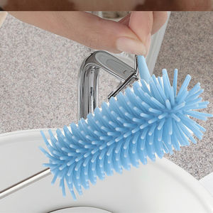 Brosse de nettoyage magique en silicone en acier inoxydable élégant à long manche presse semi-automatique rotative pour nettoyer les biberons en verre - Product Image 4