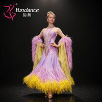 Robe de danse de salon élégante en satin et mousseline B-26113 avec plumes volumineuses, robe de compétition de valse moderne standard de luxe pour femmes