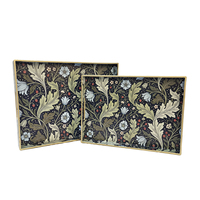 Plateau de service rectangulaire élégant fait main avec poignées découpées, motif floral vintage William Morris, bord doré, en plastique pour la cuisine